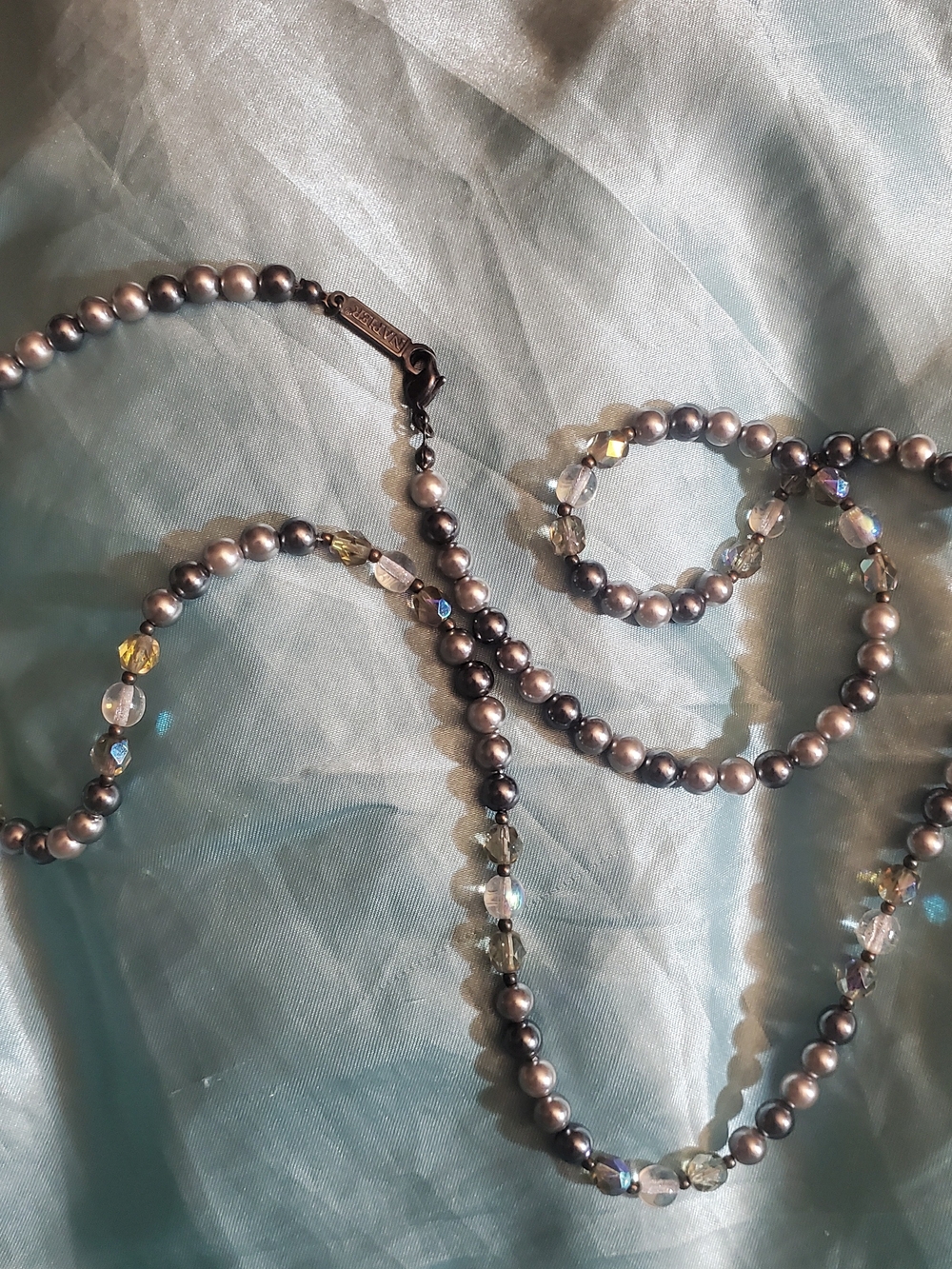 Napier Grey Pearl and Aurora Crystal Station Necklace